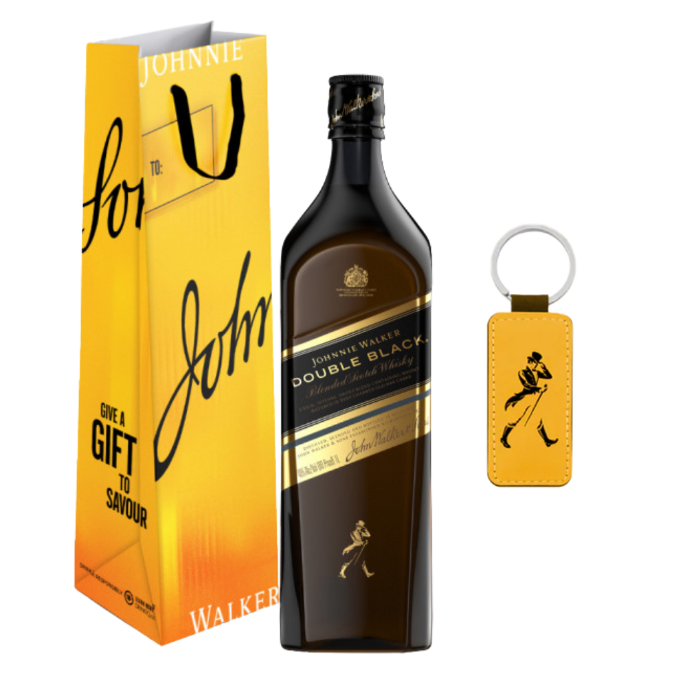 Johnnie Walker Double Black 1L + Johnnie Walker Gold Gift Bag with Keychain