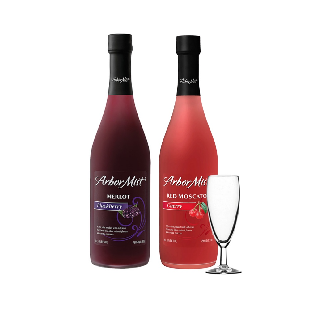 Arbor Mist Blackberry Merlot + Arbor Mist Cherry Red Moscato + Wine Flute Glass